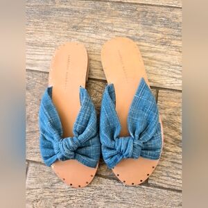 Nwob Loeffler Randall Lucia Denim Knot Bow Slide Sandals Sz 7